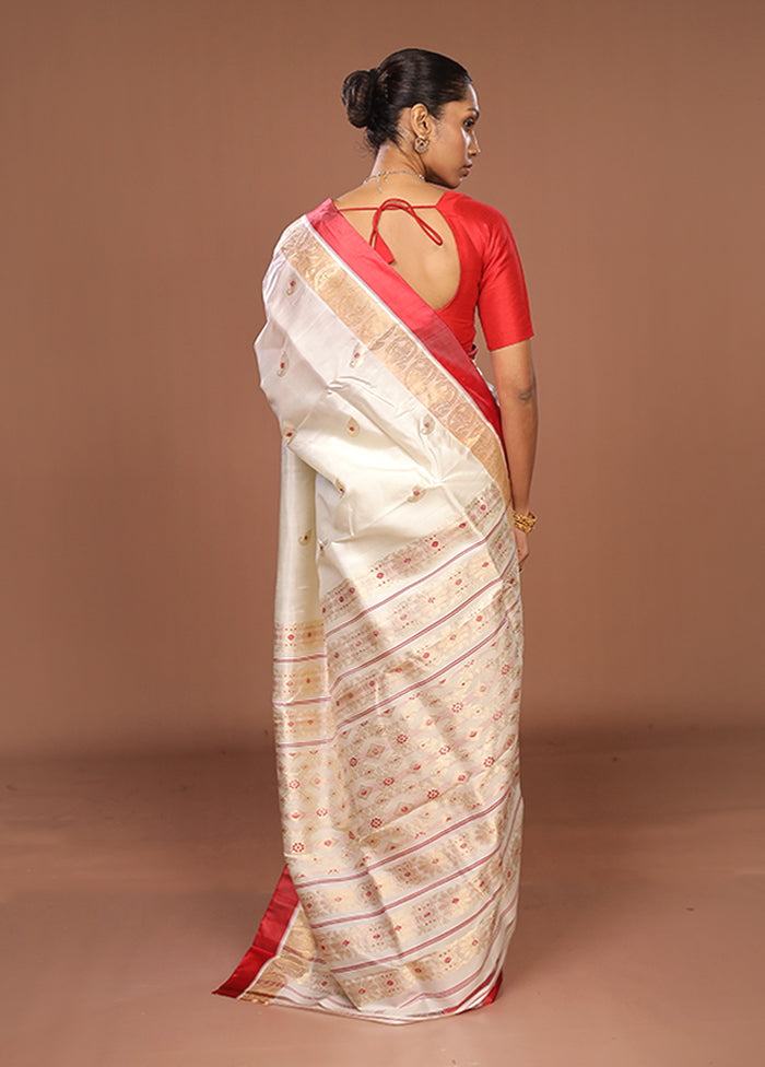 White Garad Pure Silk Saree Without Blouse Piece