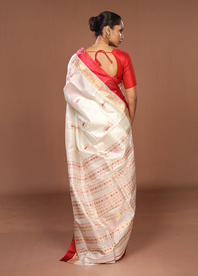 White Garad Pure Silk Saree Without Blouse Piece