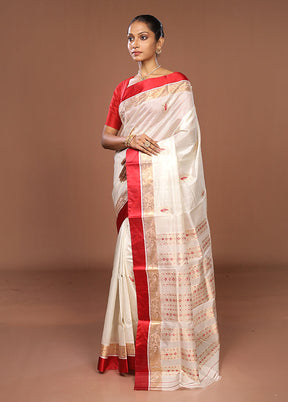 White Garad Pure Silk Saree Without Blouse Piece