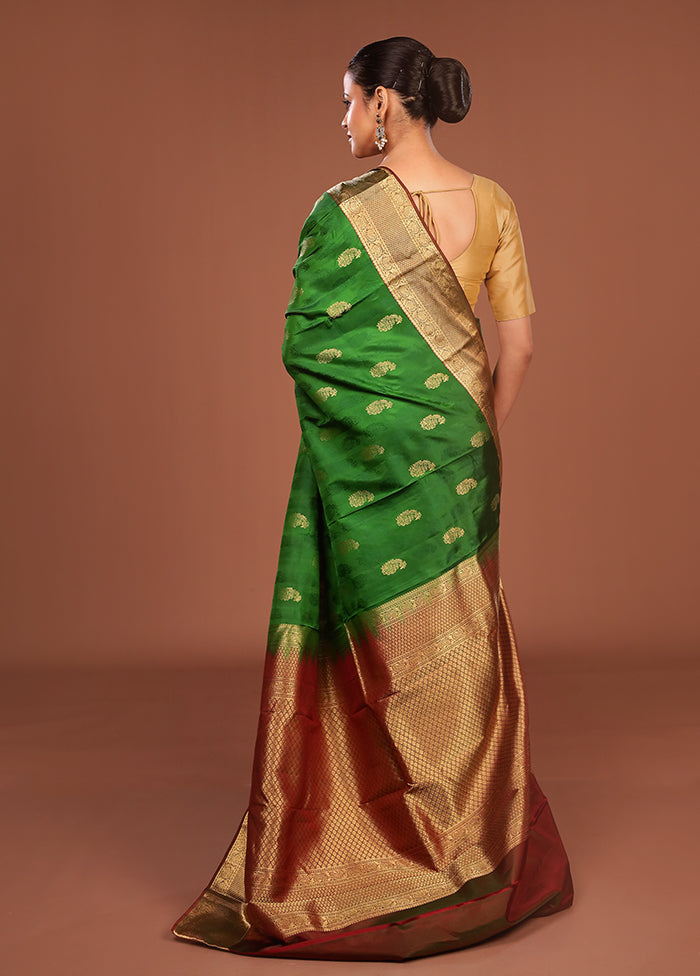 Green Handloom Kanchipuram Pure Silk Saree With Blouse Piece