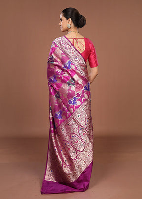 Multicolor Handloom Katan Pure Silk Saree With Blouse Piece