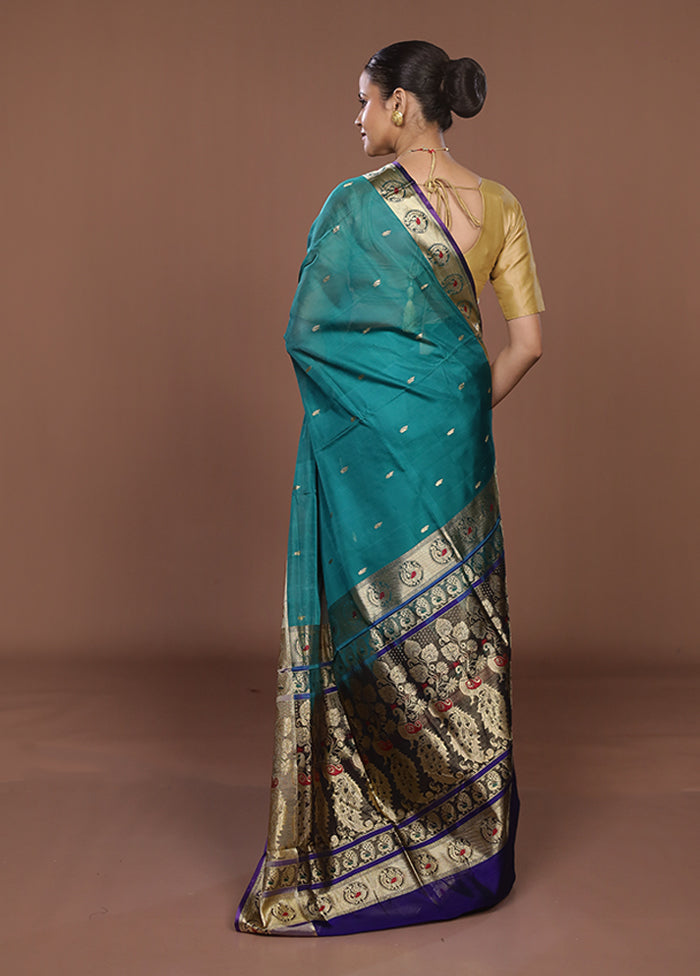 Green Handloom Pure Cotton Saree With Blouse Piece