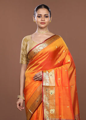 Orange Pure Cotton Saree With Blouse Piece