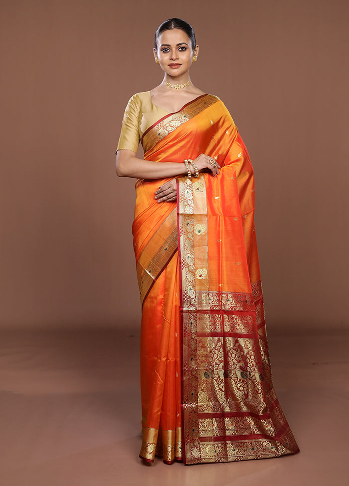 Orange Pure Cotton Saree With Blouse Piece