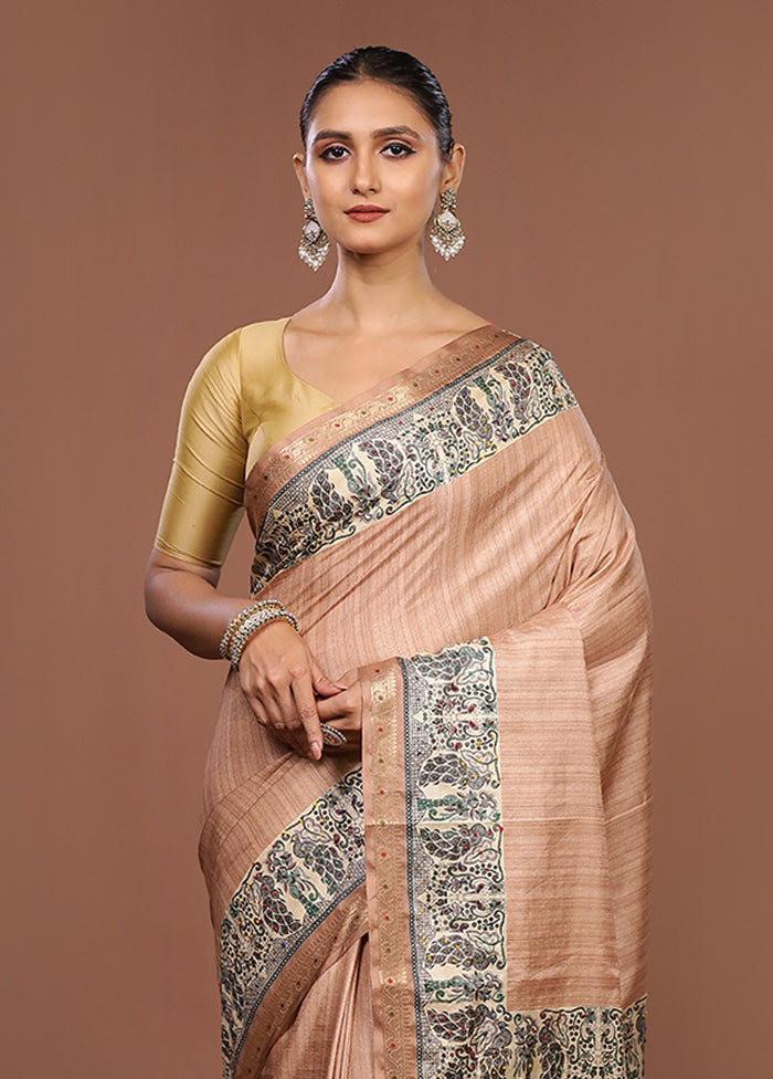 Yellow Tussar Silk Saree With Blouse Piece
