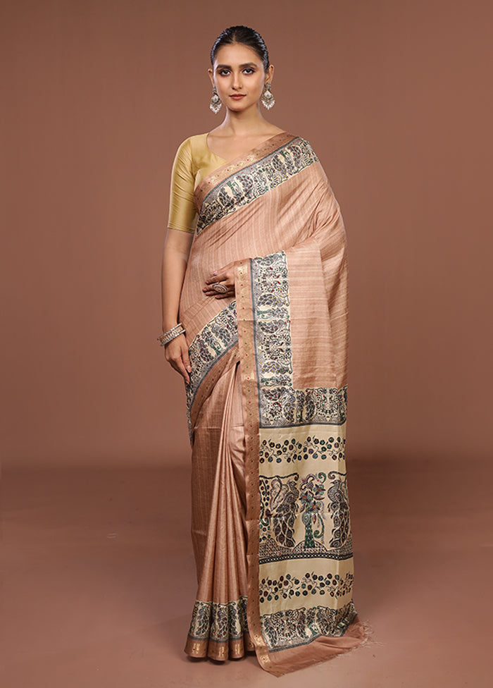 Yellow Tussar Silk Saree With Blouse Piece