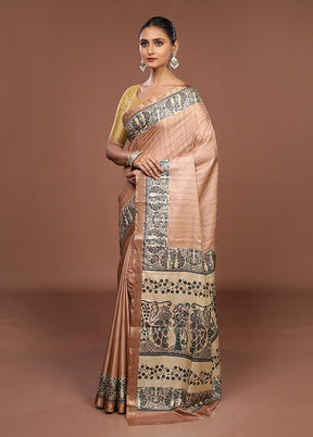 Yellow Tussar Silk Saree With Blouse Piece