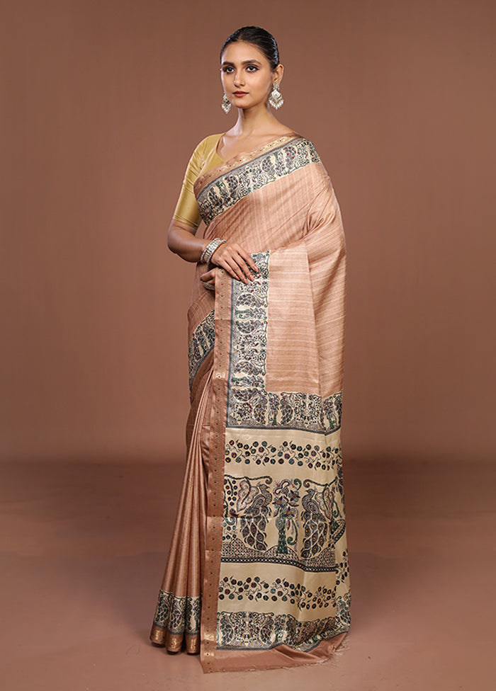 Yellow Tussar Silk Saree With Blouse Piece