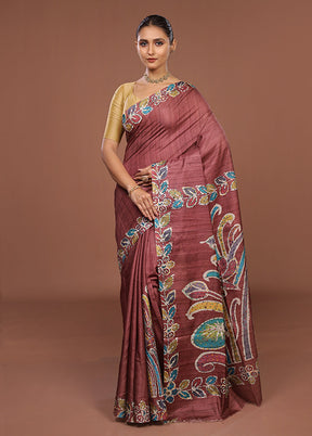 Brown Tussar Silk Saree With Blouse Piece