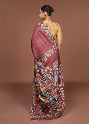 Brown Tussar Silk Saree With Blouse Piece