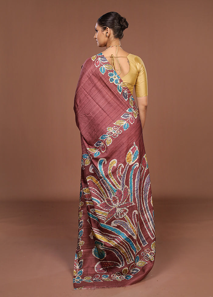 Brown Tussar Silk Saree With Blouse Piece