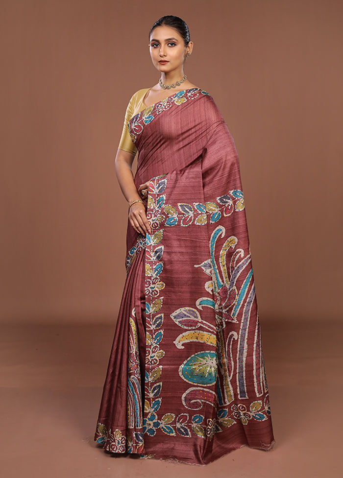 Brown Tussar Silk Saree With Blouse Piece