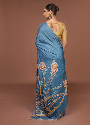 Blue Tussar Silk Saree With Blouse Piece