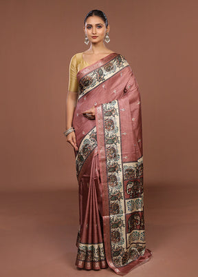 Pink Tussar Silk Saree With Blouse Piece