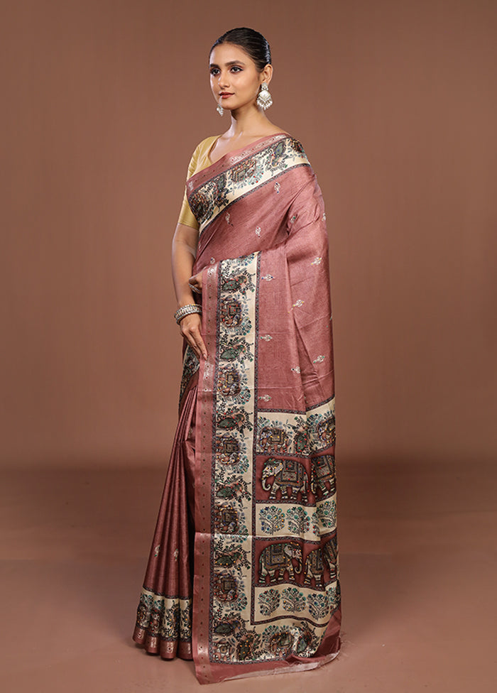 Pink Tussar Silk Saree With Blouse Piece