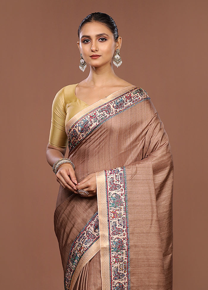 Cream Tussar Silk Saree With Blouse Piece