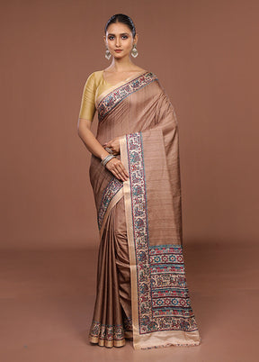 Cream Tussar Silk Saree With Blouse Piece