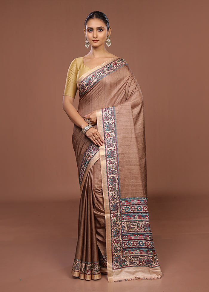 Cream Tussar Silk Saree With Blouse Piece