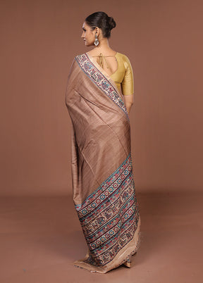 Cream Tussar Silk Saree With Blouse Piece