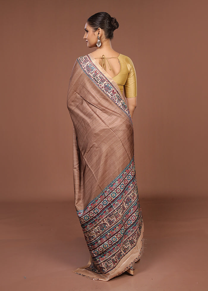 Cream Tussar Silk Saree With Blouse Piece