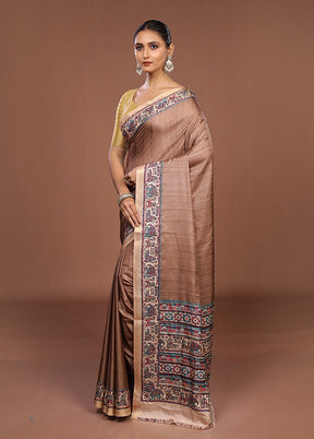 Cream Tussar Silk Saree With Blouse Piece
