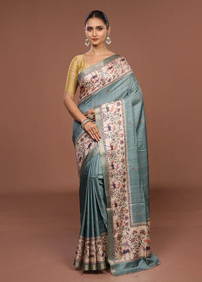 Green Tussar Silk Saree With Blouse Piece