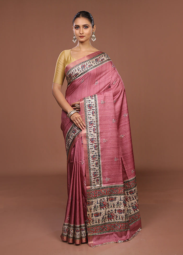 Cream Tussar Silk Saree With Blouse Piece