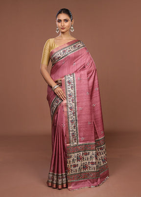 Cream Tussar Silk Saree With Blouse Piece