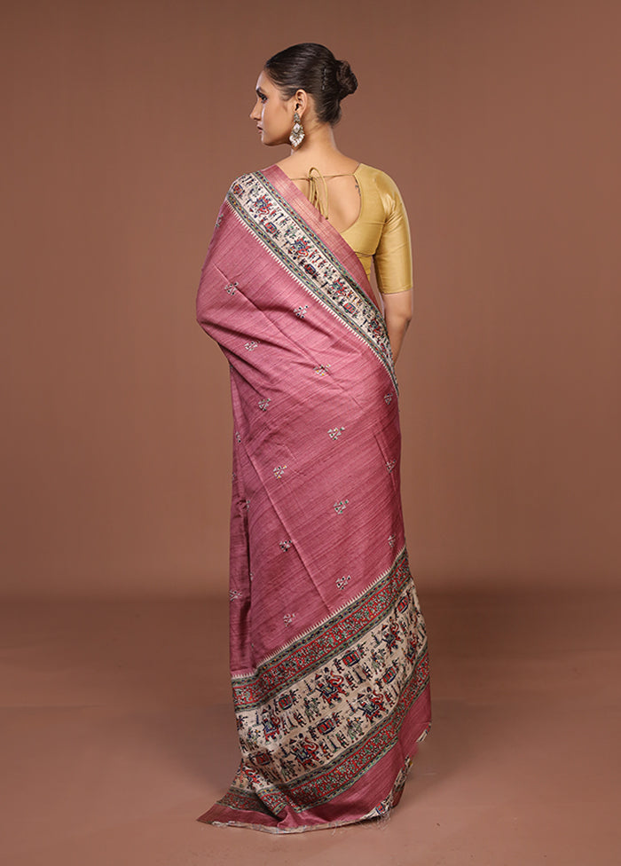 Cream Tussar Silk Saree With Blouse Piece