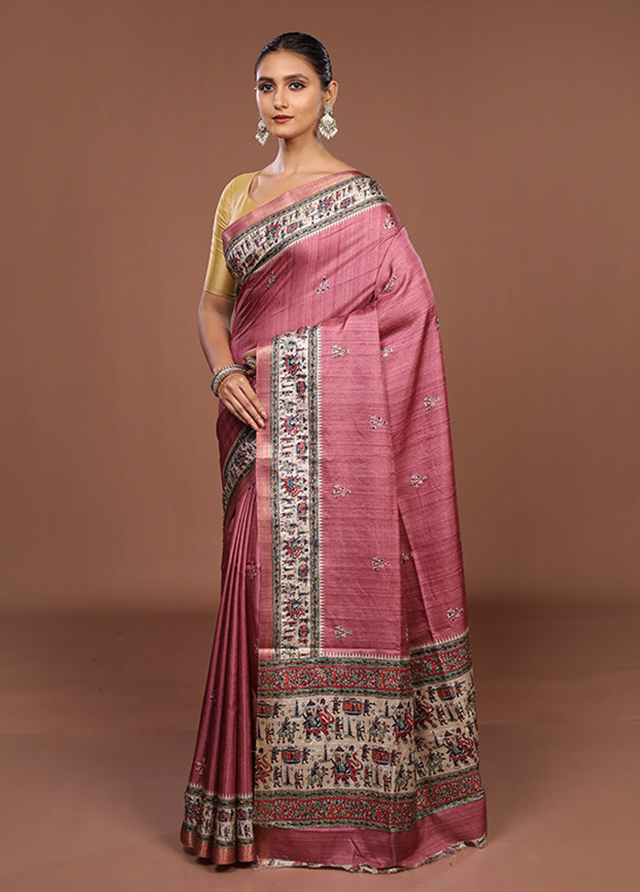 Cream Tussar Silk Saree With Blouse Piece