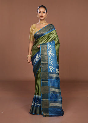 Green Tussar Silk Saree With Blouse Piece
