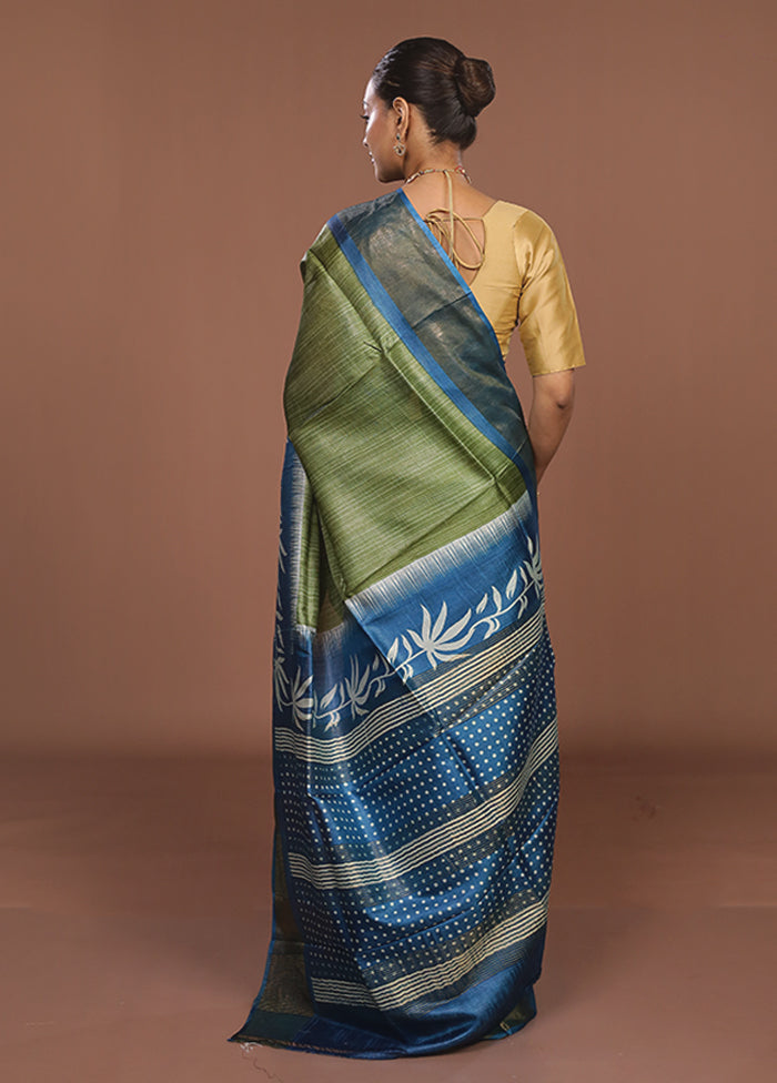 Green Tussar Silk Saree With Blouse Piece