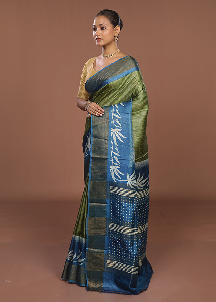 Green Tussar Silk Saree With Blouse Piece