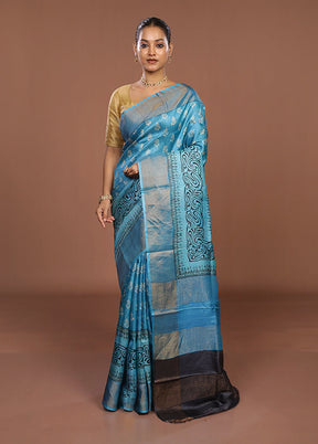 Blue Tussar Silk Saree With Blouse Piece