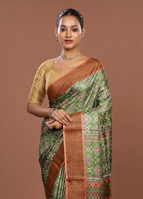 Green Tussar Silk Saree With Blouse Piece