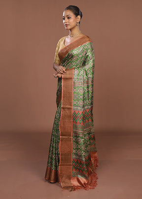 Green Tussar Silk Saree With Blouse Piece