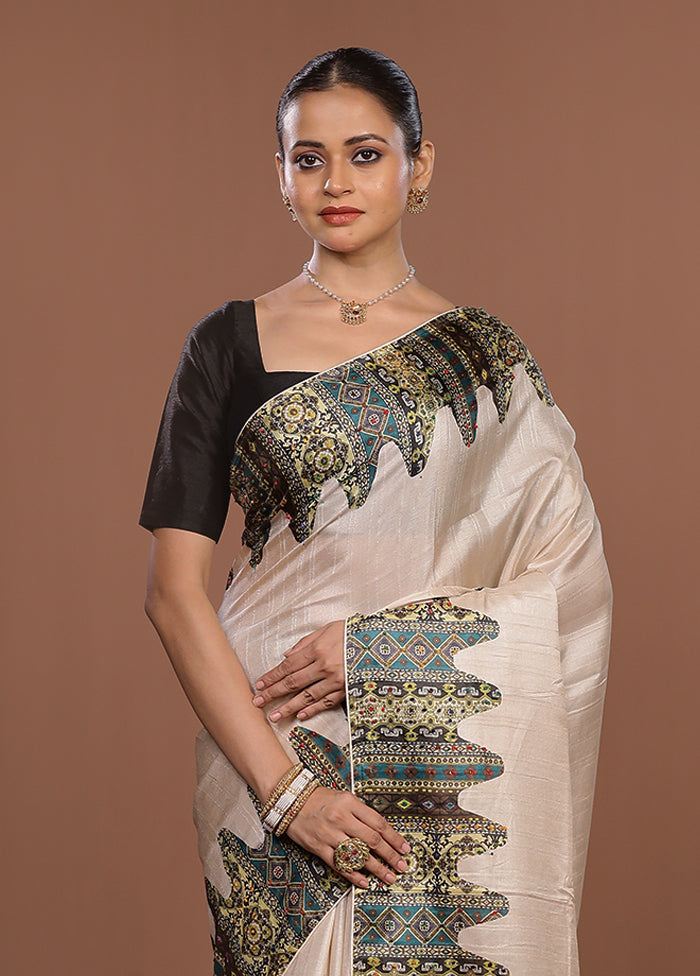 Grey Tussar Silk Saree With Blouse Piece