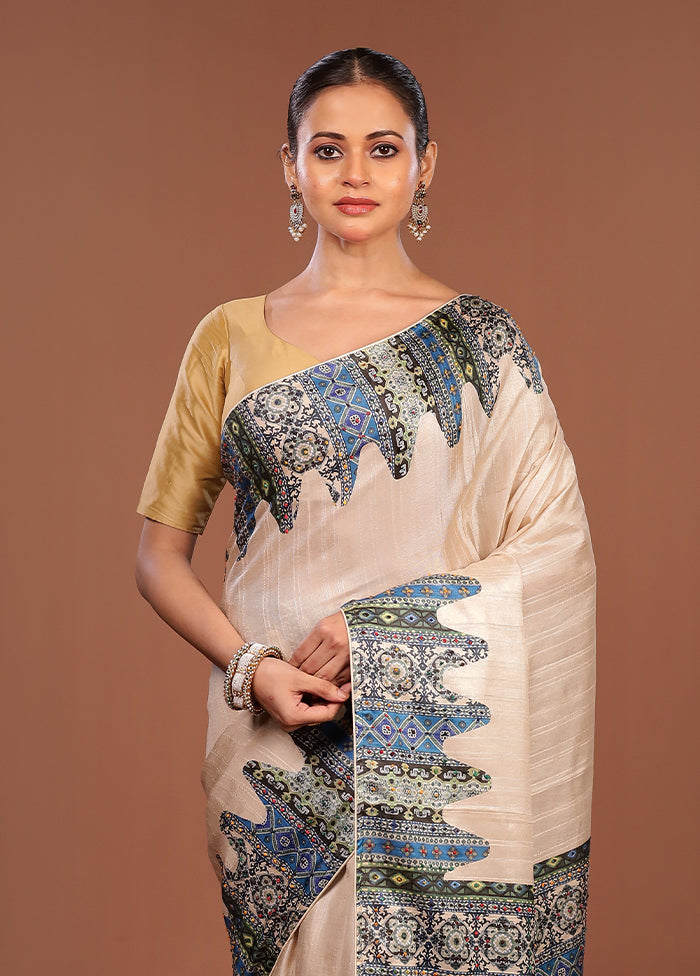 Grey Tussar Silk Saree With Blouse Piece