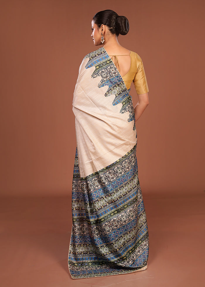 Grey Tussar Silk Saree With Blouse Piece
