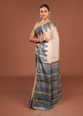 Grey Tussar Silk Saree With Blouse Piece
