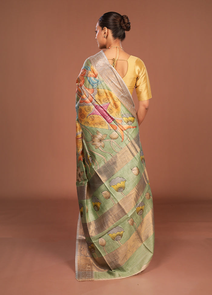 Green Tussar Silk Saree With Blouse Piece