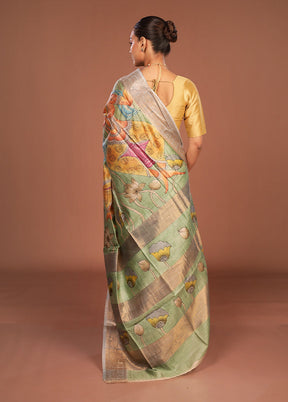 Green Tussar Silk Saree With Blouse Piece