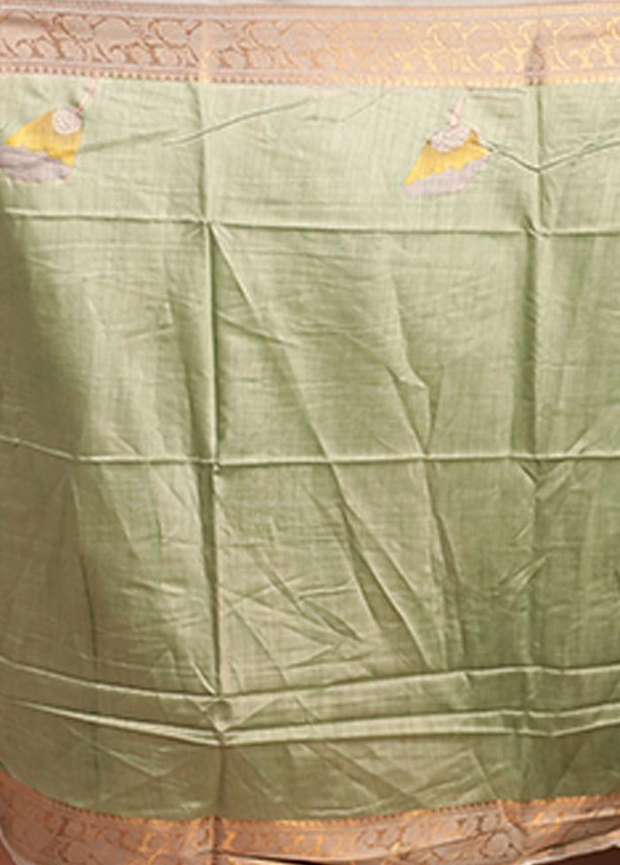 Green Tussar Silk Saree With Blouse Piece