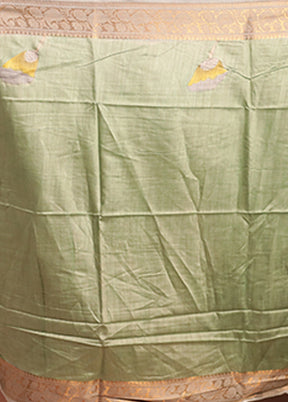 Green Tussar Silk Saree With Blouse Piece