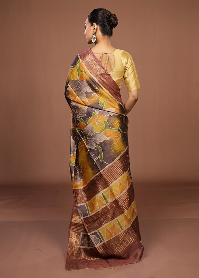 Brown Tussar Silk Saree With Blouse Piece