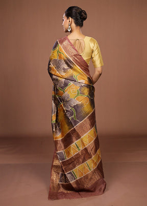 Brown Tussar Silk Saree With Blouse Piece