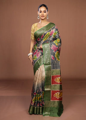 Grey Tussar Silk Saree With Blouse Piece