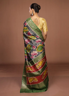 Grey Tussar Silk Saree With Blouse Piece