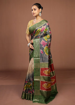 Grey Tussar Silk Saree With Blouse Piece