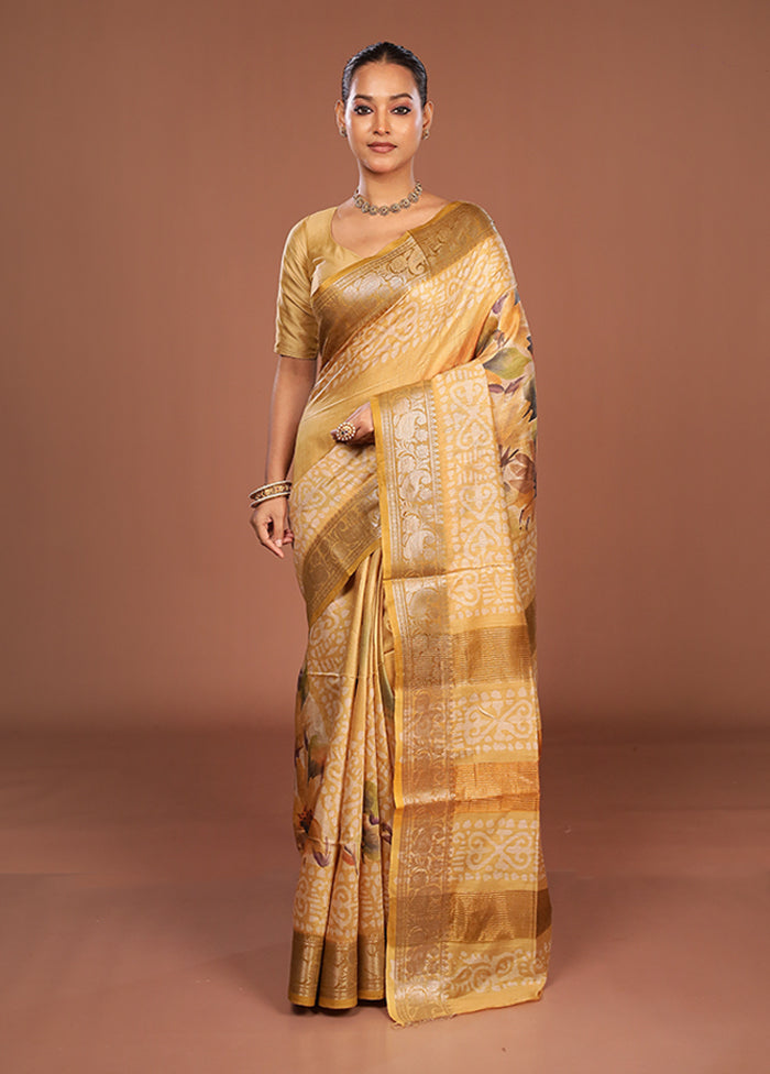 Yellow Tussar Silk Saree With Blouse Piece